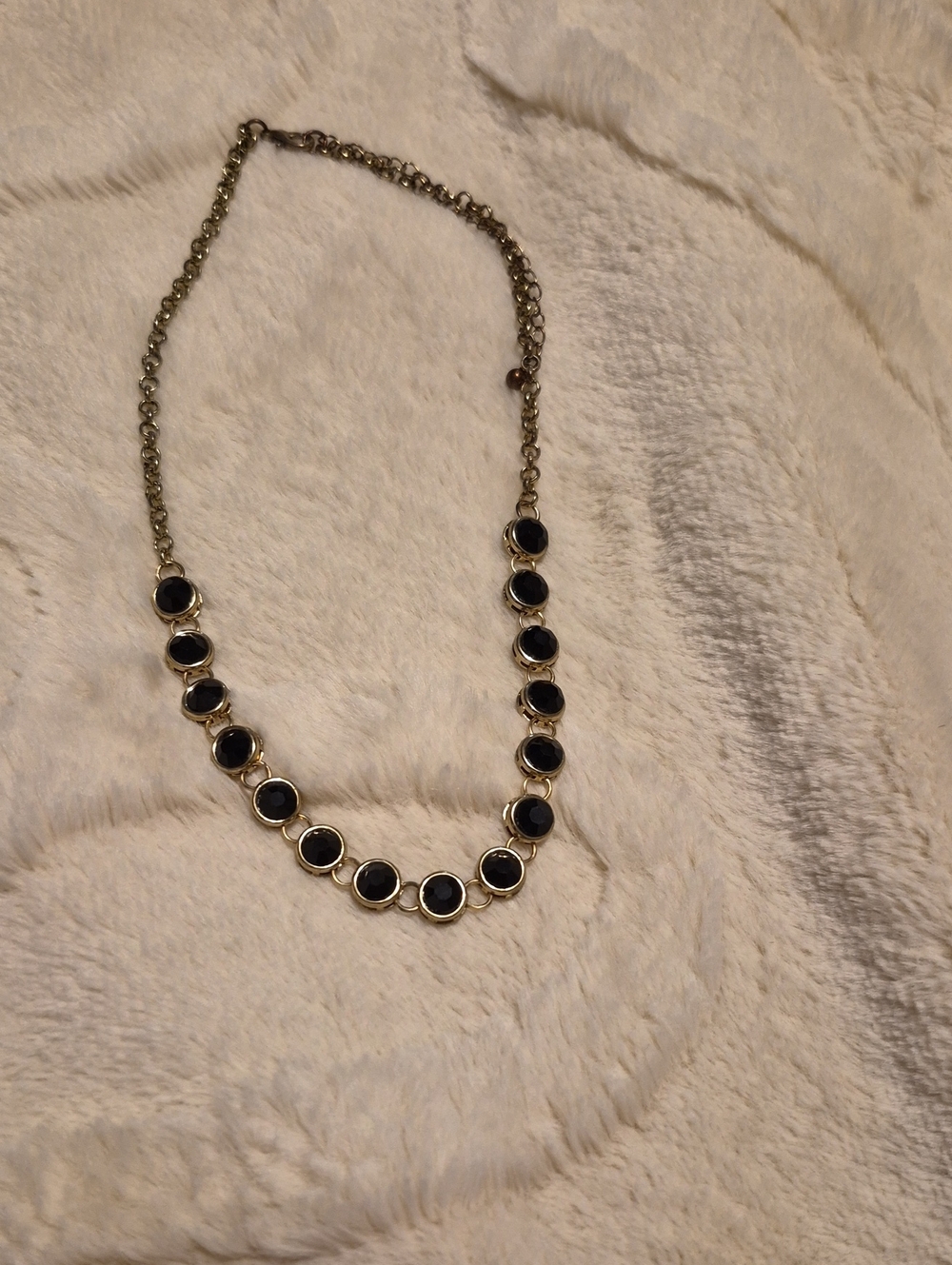 Gold-Tone Black Stone Chain Necklace